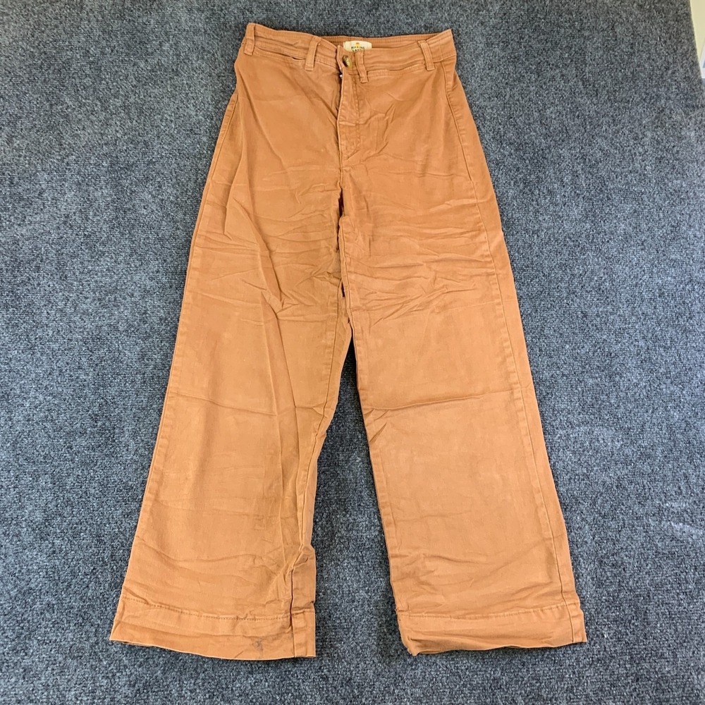 Marine Layer Bridget Crop Pants Womens 6 Brown Cotton Stretch High Rise Wide Leg